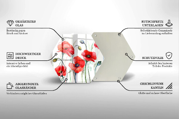 Tabla de cortar de vidrio Flores de amapolas rojas