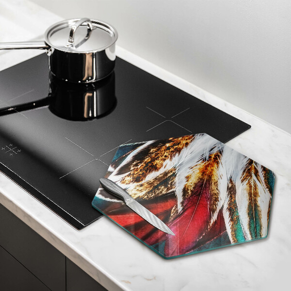 Tabla de cortar de vidrio Plumas de pájaro boho