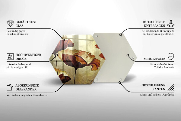 Tabla de cortar de vidrio Flores boho pintadas