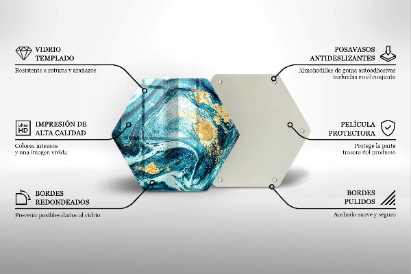 Tabla de cortar de vidrio Abstracción de oro azul