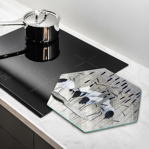 Tabla de cortar de vidrio Grullas japonesas