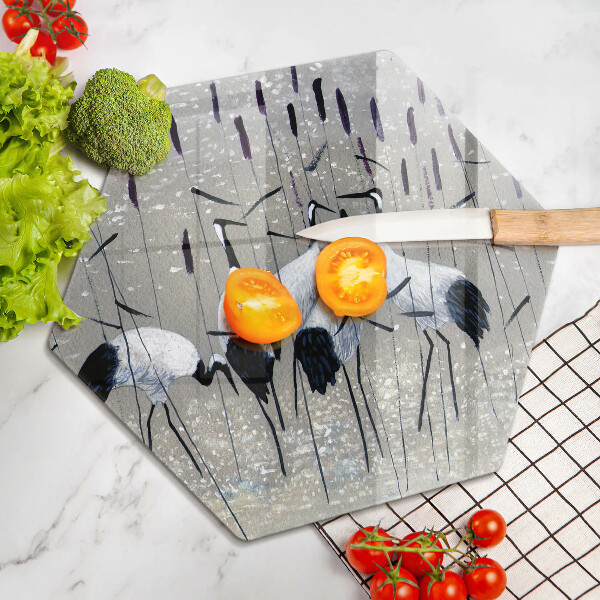 Tabla de cortar de vidrio Grullas japonesas