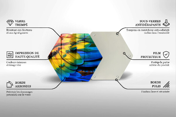 Tabla de cortar de vidrio Plumas de loro de colores