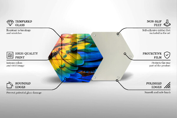 Tabla de cortar de vidrio Plumas de loro de colores