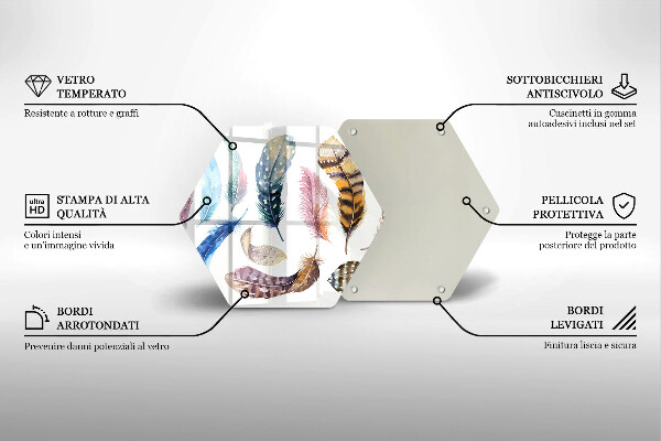 Tabla de cortar de vidrio Plumas de pájaros de colores
