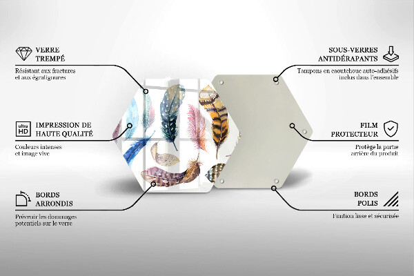 Tabla de cortar de vidrio Plumas de pájaros de colores