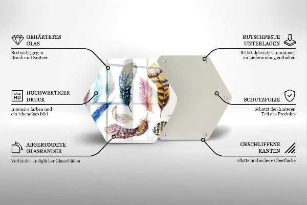 Tabla de cortar de vidrio Plumas de pájaros de colores