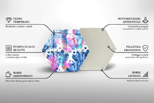 Tabla de cortar de vidrio Ilustración boho de plumas