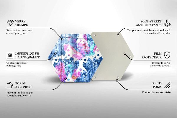 Tabla de cortar de vidrio Ilustración boho de plumas