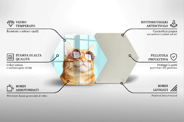 Tabla de cortar de vidrio Gato rojo con gafas