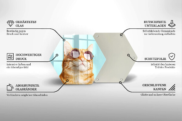 Tabla de cortar de vidrio Gato rojo con gafas