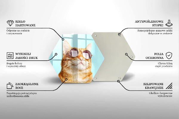 Tabla de cortar de vidrio Gato rojo con gafas