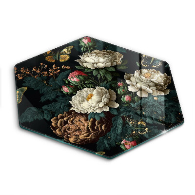 Tabla de cortar de vidrio Flores de peonía vintage