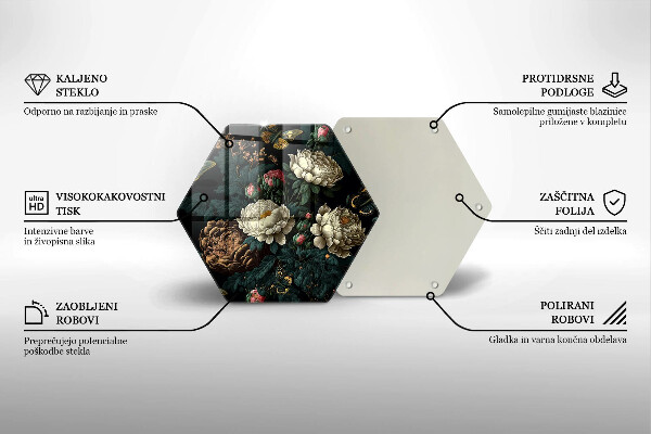 Tabla de cortar de vidrio Flores de peonía vintage
