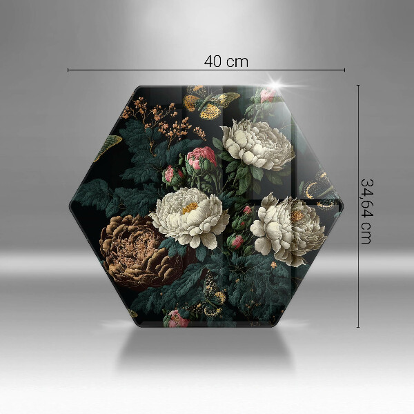 Tabla de cortar de vidrio Flores de peonía vintage