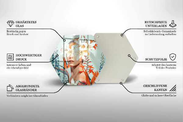 Tabla de cortar de vidrio Mujer en flores