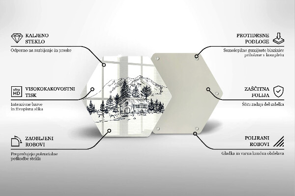 Tabla de cortar de vidrio Dibujo de una cabaña en las montañas