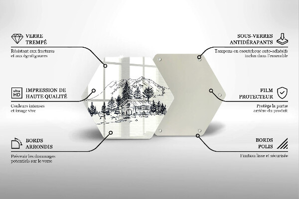 Tabla de cortar de vidrio Dibujo de una cabaña en las montañas