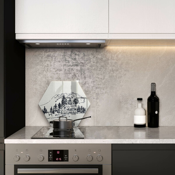 Tabla de cortar de vidrio Dibujo de una cabaña en las montañas