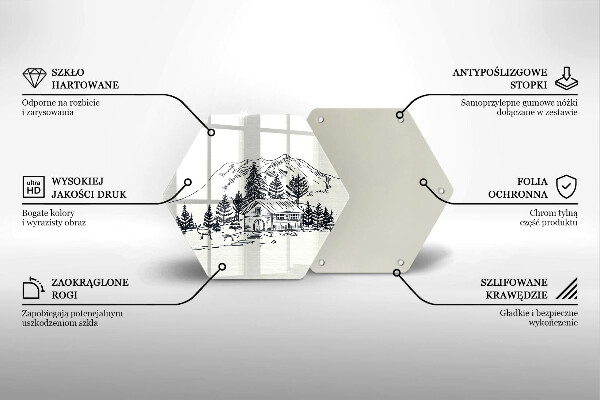 Tabla de cortar de vidrio Dibujo de una cabaña en las montañas