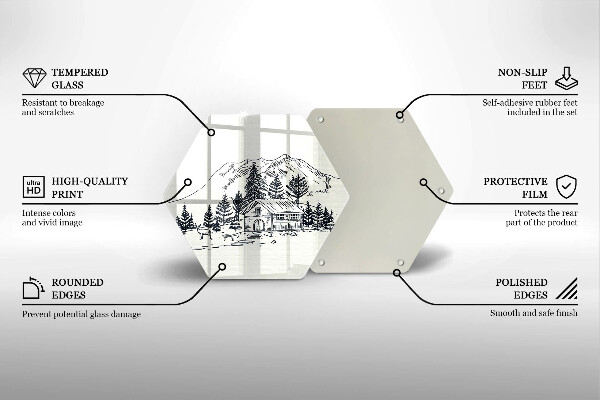 Tabla de cortar de vidrio Dibujo de una cabaña en las montañas