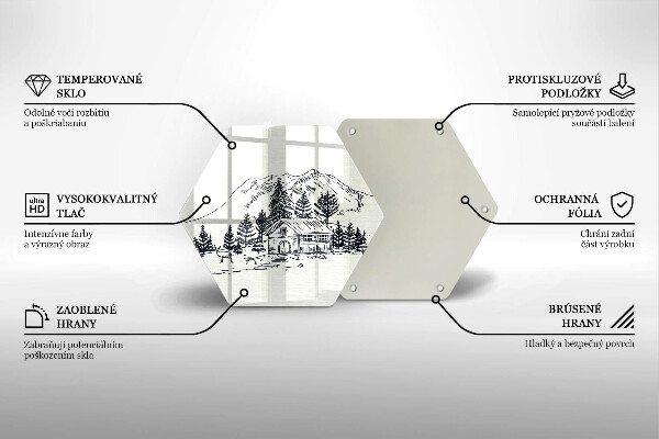 Tabla de cortar de vidrio Dibujo de una cabaña en las montañas