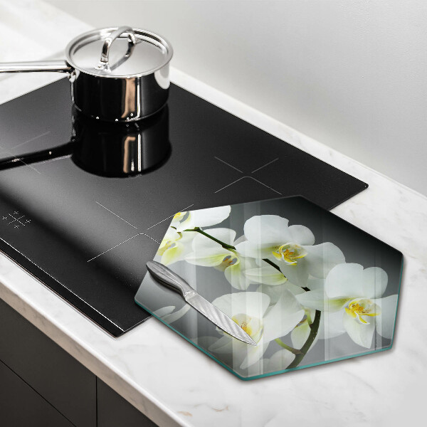 Tabla de cortar de vidrio Flores de orquídeas blancas