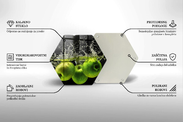 Tabla de cortar de vidrio Manzanas verdes y agua