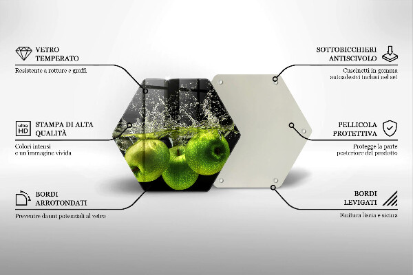 Tabla de cortar de vidrio Manzanas verdes y agua