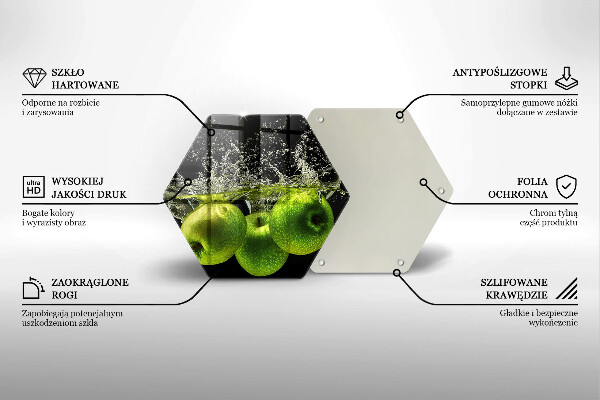 Tabla de cortar de vidrio Manzanas verdes y agua