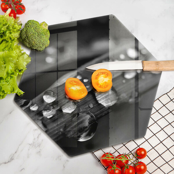 Tabla de cortar de vidrio Gotas de rocío sobre las hojas