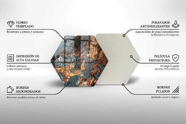 Tabla de cortar de vidrio Estructura de roca dorada