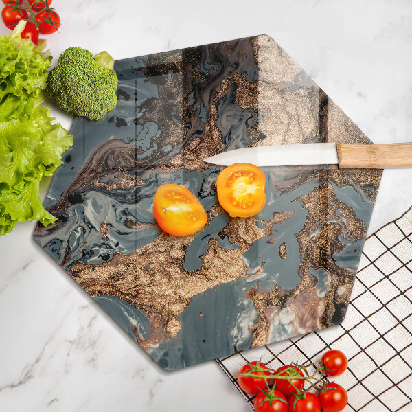 Tabla de cortar de vidrio Estructura de roca dorada