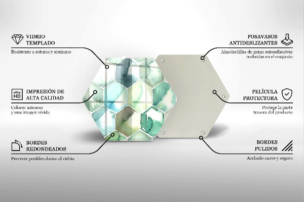 Tabla de cortar de vidrio Hexágonos de acuarela