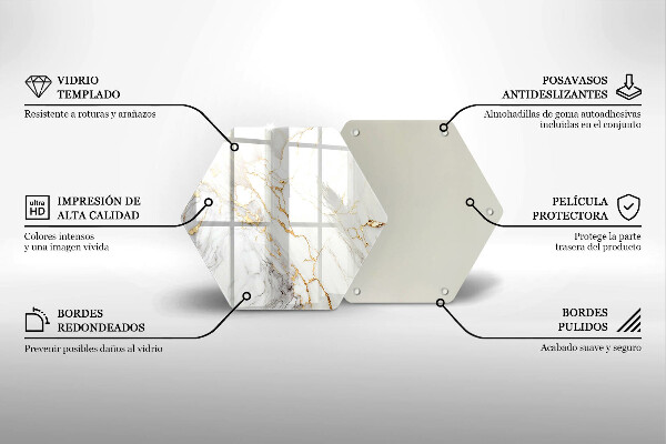 Tabla de cortar de vidrio Mármol claro con oro