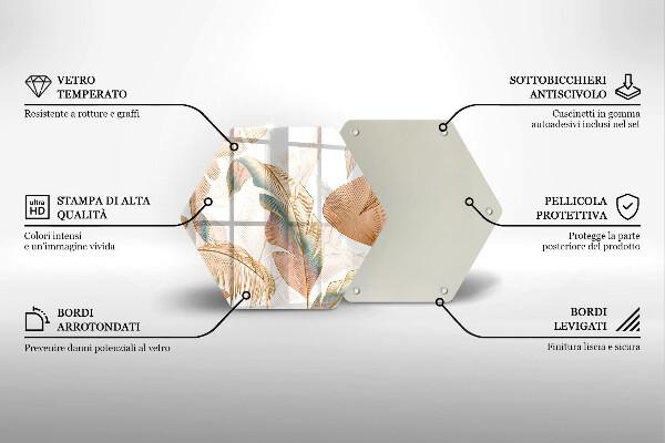 Tabla de cortar de vidrio Plumas y hojas boho