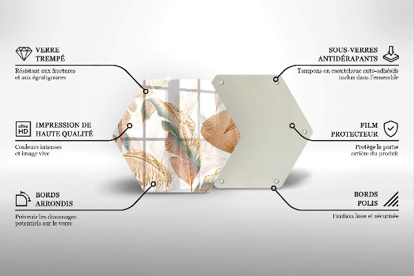 Tabla de cortar de vidrio Plumas y hojas boho