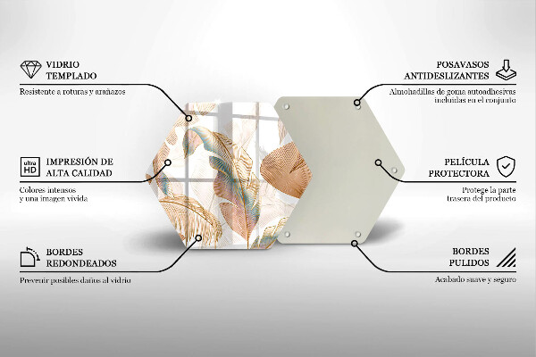 Tabla de cortar de vidrio Plumas y hojas boho