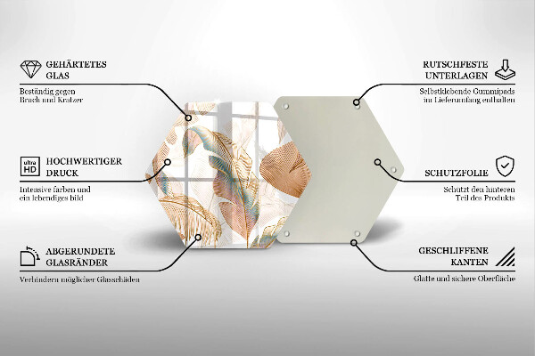 Tabla de cortar de vidrio Plumas y hojas boho