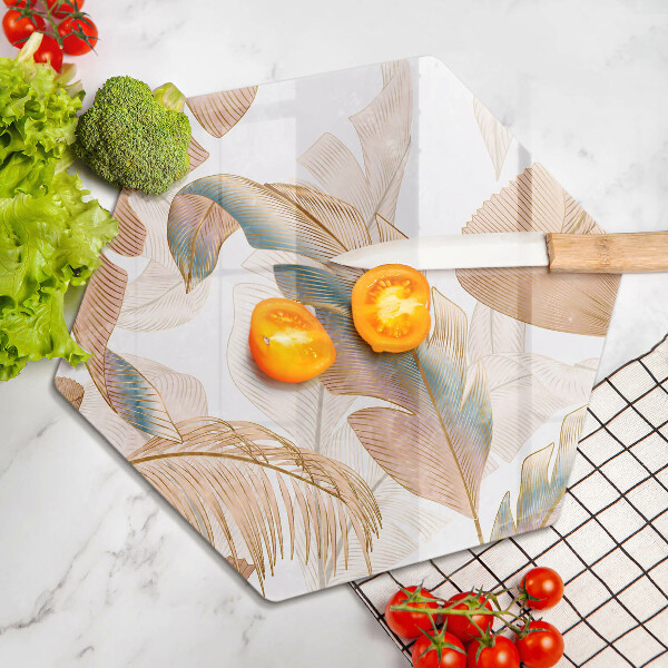 Tabla de cortar de vidrio Plumas y hojas boho