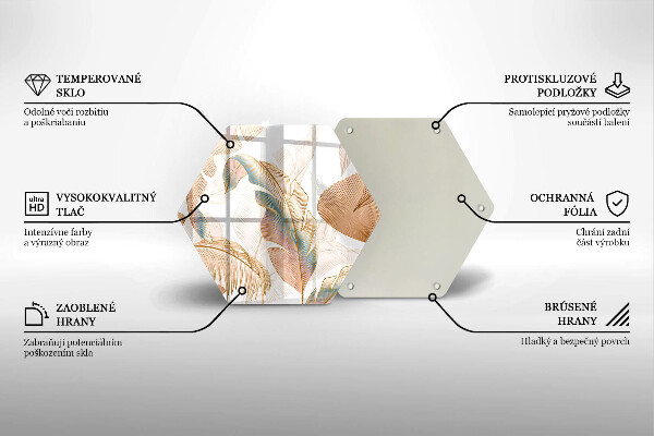 Tabla de cortar de vidrio Plumas y hojas boho