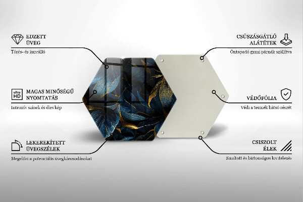 Tabla de cortar de vidrio Hojas decorativas con oro