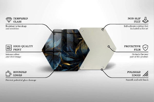 Tabla de cortar de vidrio Hojas decorativas con oro