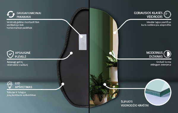 Espejo irregular con luz único 70x46 cm