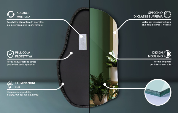 Espejo irregular con luz único 70x46 cm