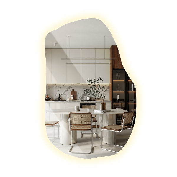 Espejo irregular con luz único 70x46 cm