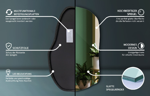 Espejo original con luz led moda 90x59 cm