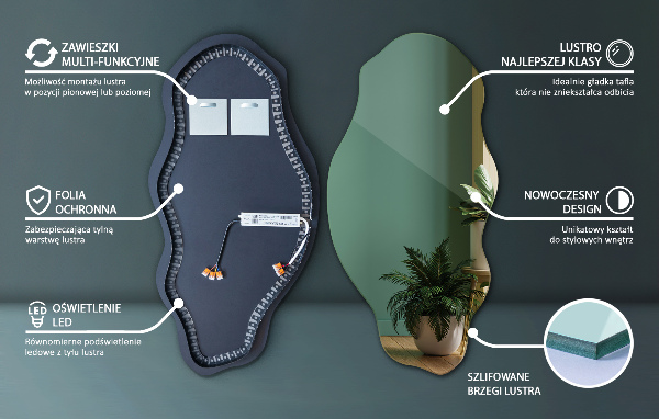 Espejo organico con luz led de moda 40x80 cm