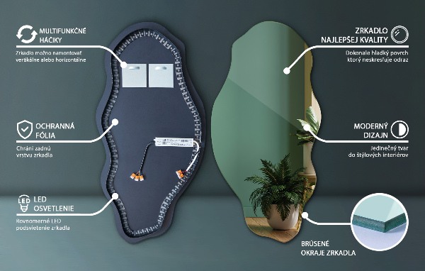 Espejo organico con luz led de moda 40x80 cm