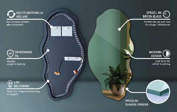 Espejo organico con luz led decorativo 50x100 cm